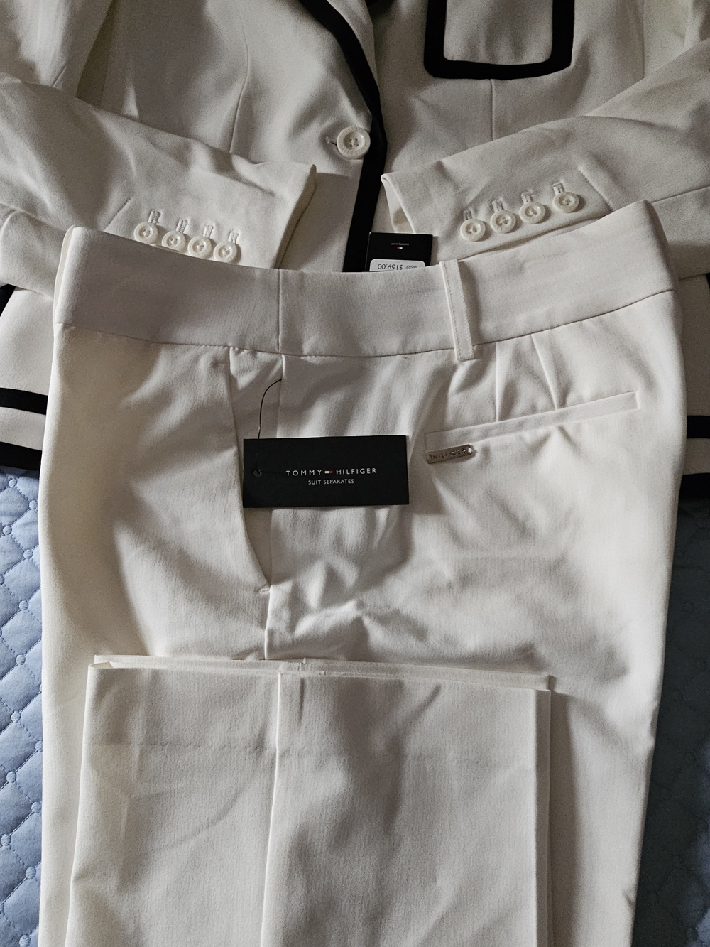 Tommy Hilfiger Womens White Blazer with Black Trim - Classic Tailored Jacket Set - Picture 5 of 8